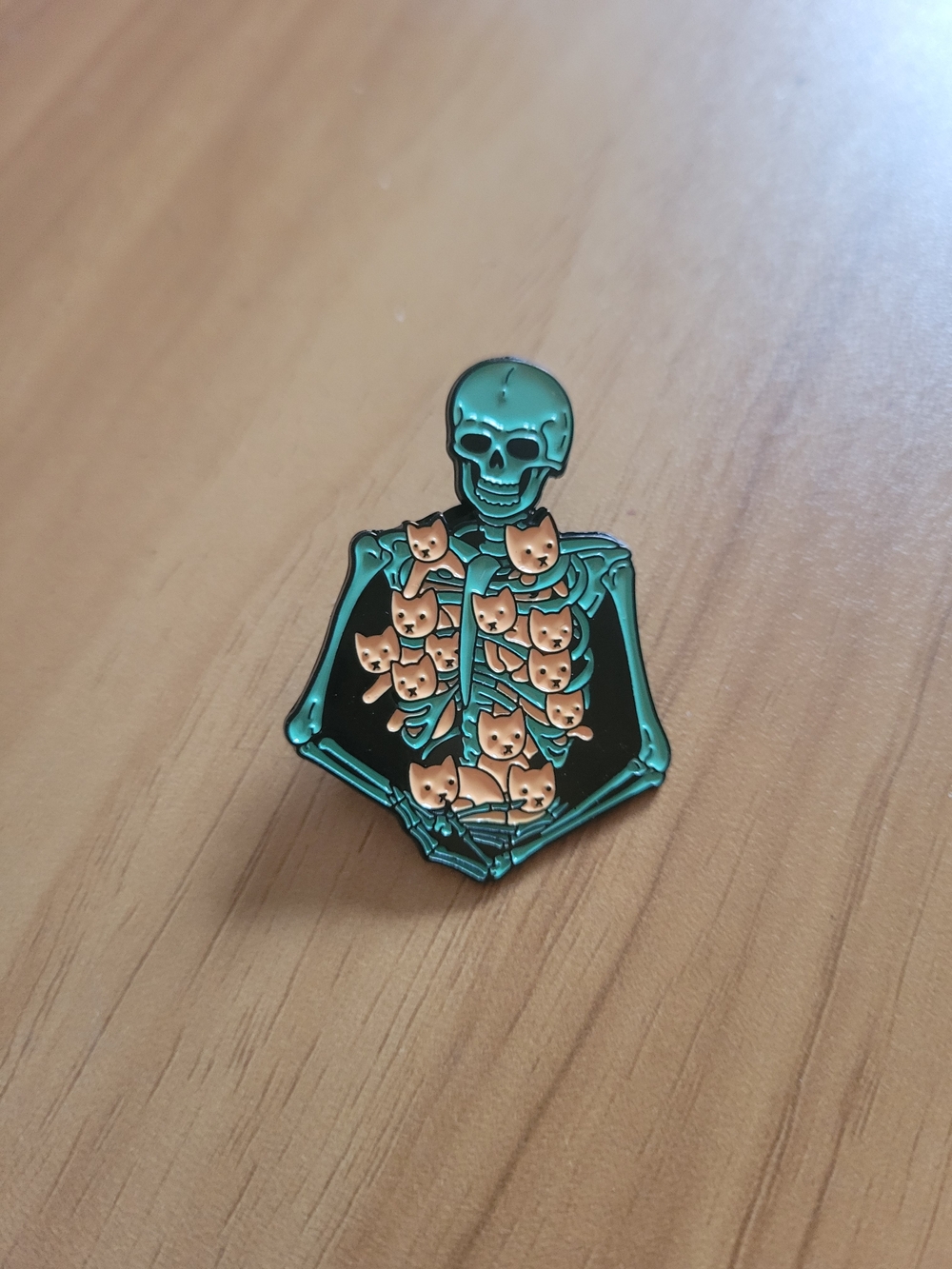 👻BUY 1 GET 1 FREE👻teal Skeleton with Orange Cat Pin - Enamel Lapel Accessory